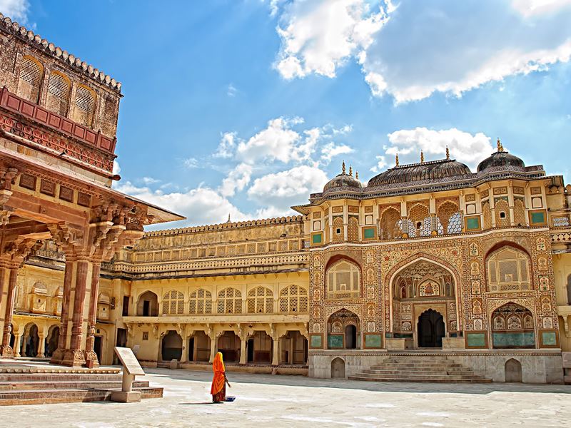 inside the detailed amber fort jaipur